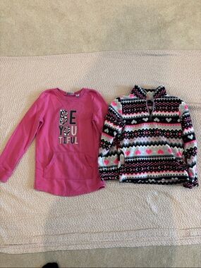 Place Girls Hot Pink 'Be You Tiful' Long Sleeve Top and Patterned Fleece